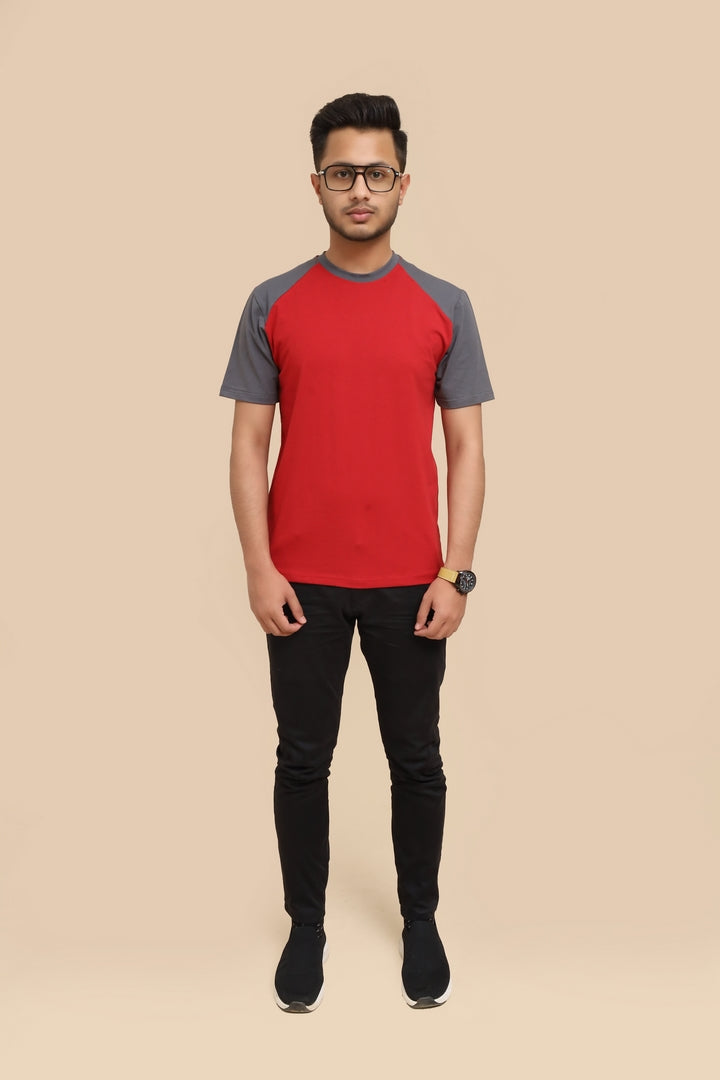 Classic Red-Grey Raglan Sleeve Tee
