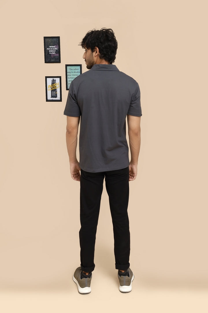 Johnny Collar Cotton Polo - Classic Fit - Charcol Grey