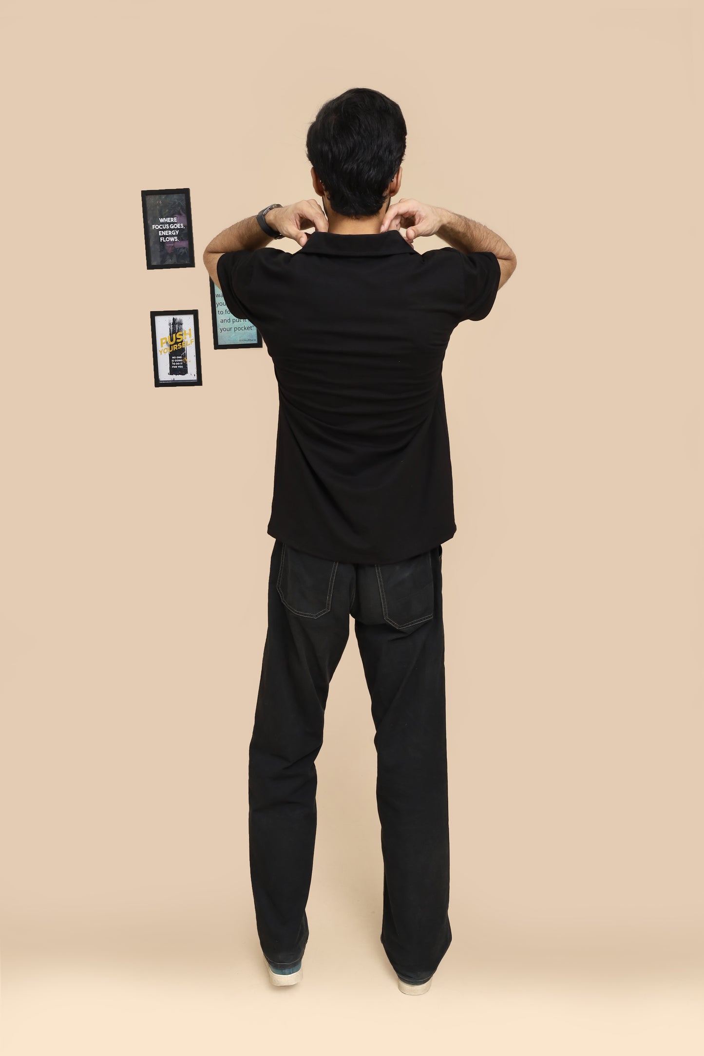 Johnny Collar Cotton Polo - Classic Fit - BLACK