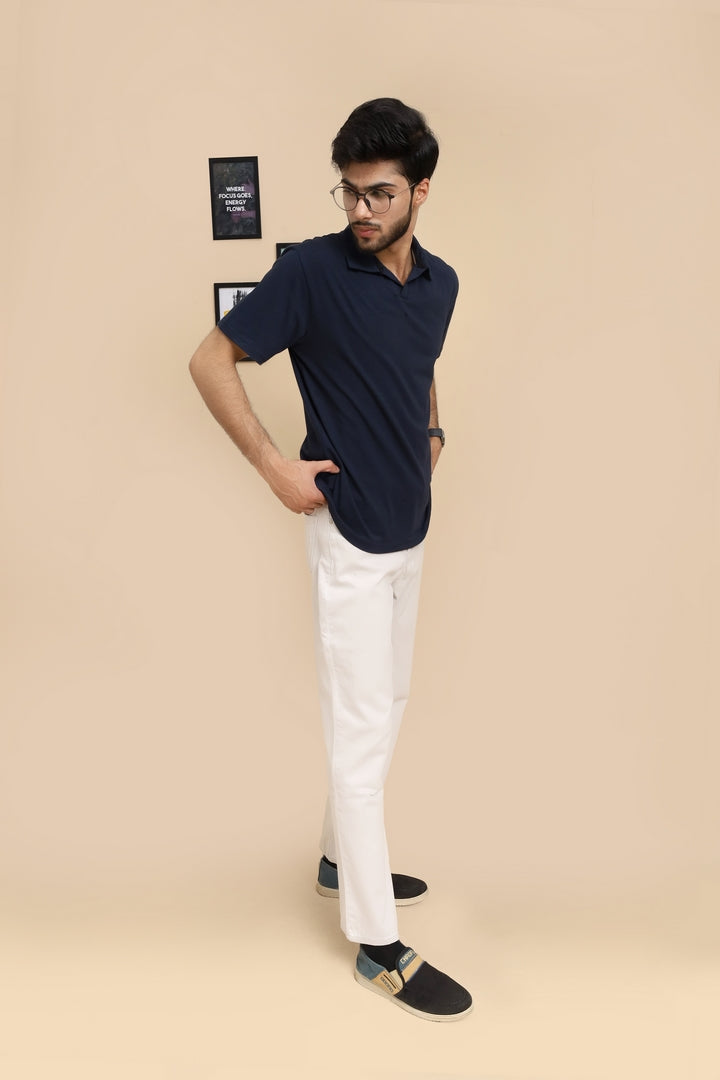 Johnny Collar Cotton Polo - Classic Fit - Navy Blue