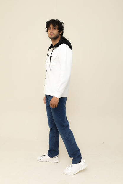 White Waffle Knit Button Hood