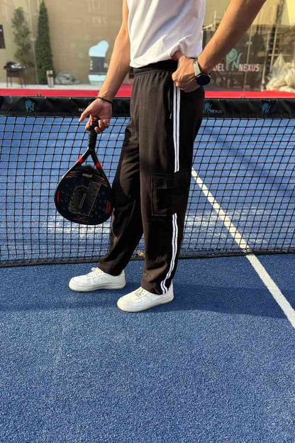Straight Fit Panel Cargo Trousers –Black