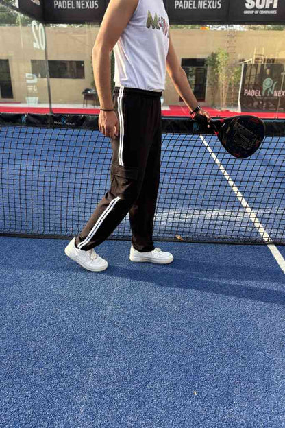 Straight Fit Panel Cargo Trousers –Black