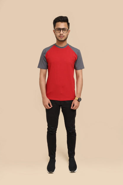 Classic Red-Grey Raglan Sleeve Tee