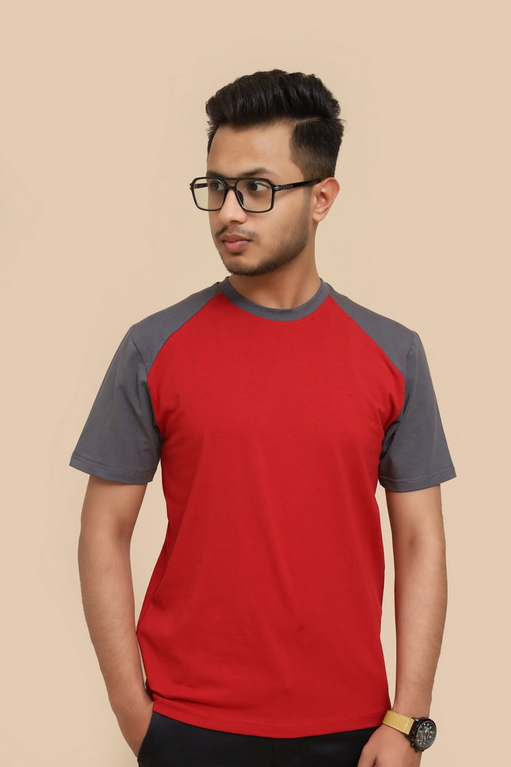 Classic Red-Grey Raglan Sleeve Tee