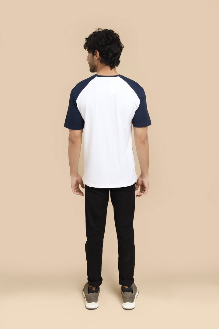 Classic White-Blue Raglan Sleeve Tee