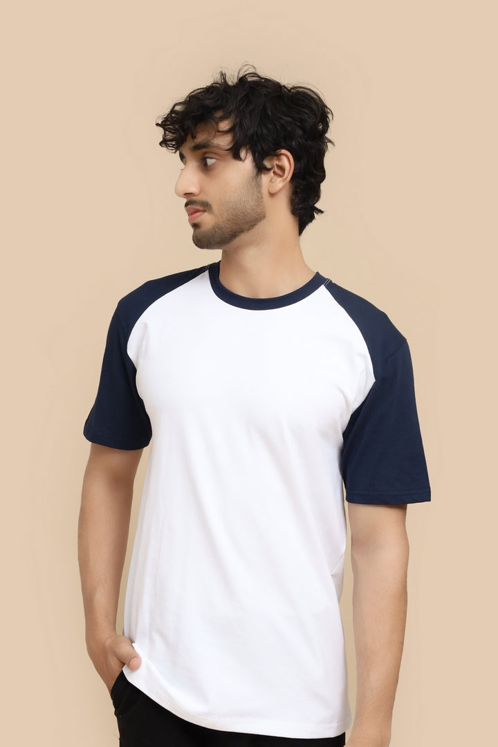 Classic White-Blue Raglan Sleeve Tee