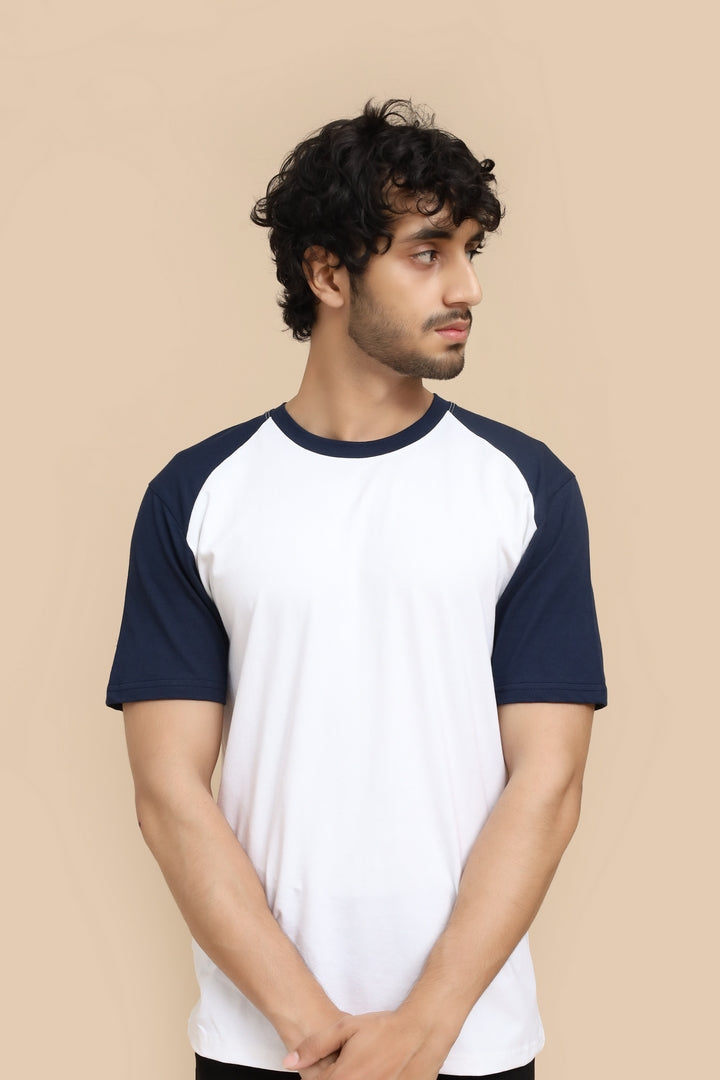 Classic White-Blue Raglan Sleeve Tee
