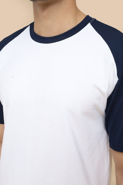 Classic White-Blue Raglan Sleeve Tee