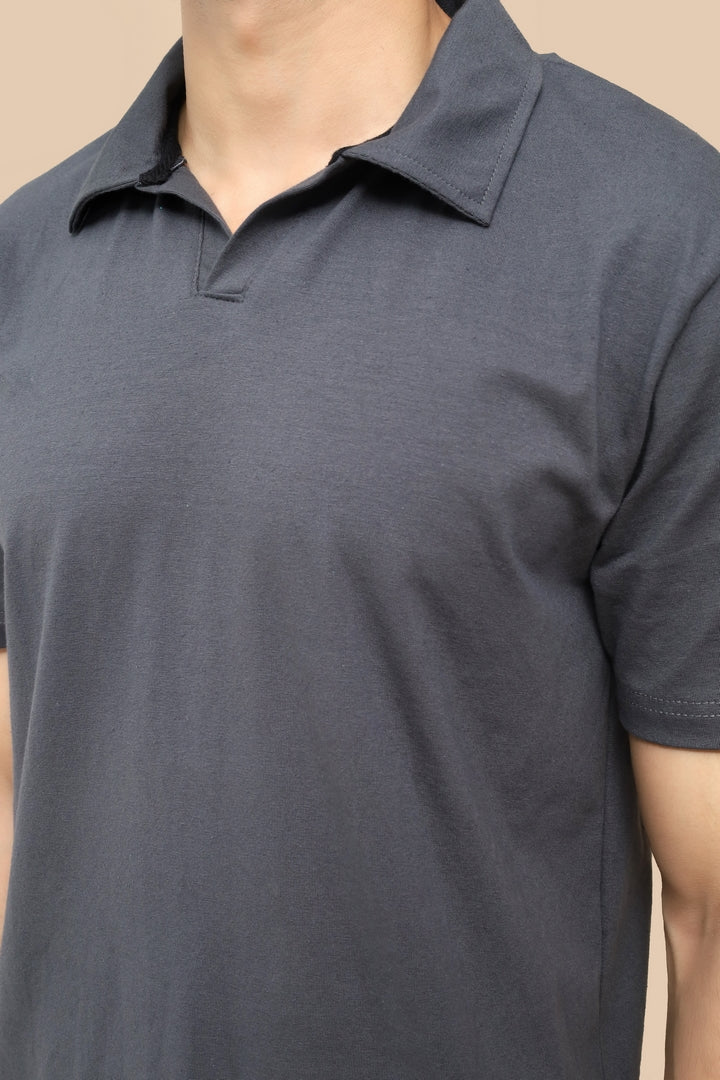 Johnny Collar Cotton Polo - Classic Fit - Charcol Grey