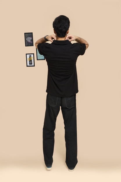 Johnny Collar Cotton Polo - Classic Fit - BLACK