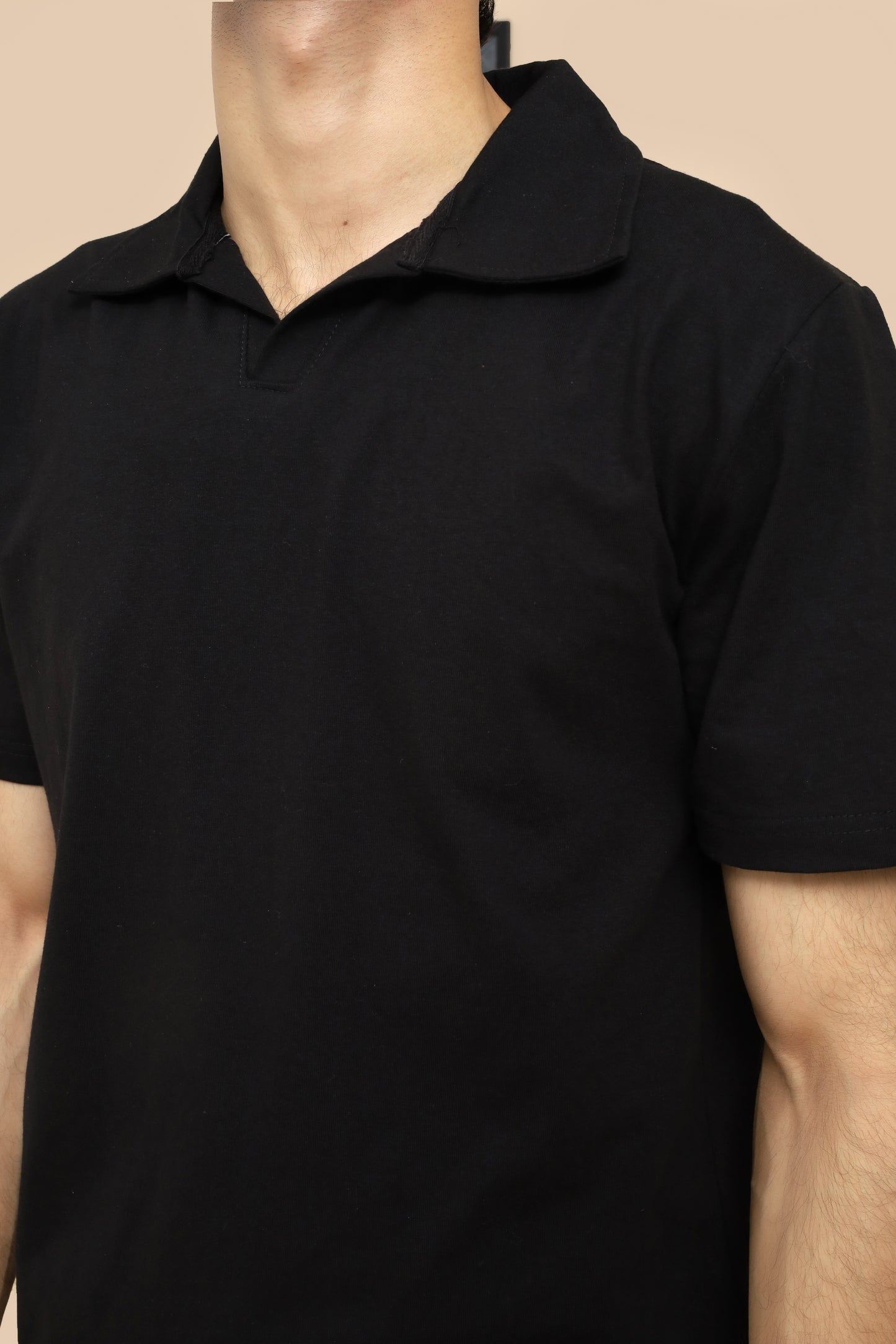 Johnny Collar Cotton Polo - Classic Fit - BLACK