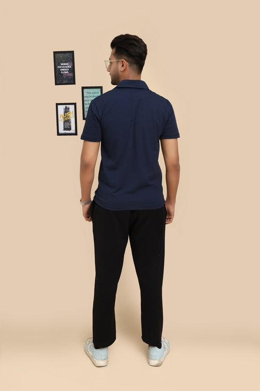 Navy Blue Cuban Collar Shirt