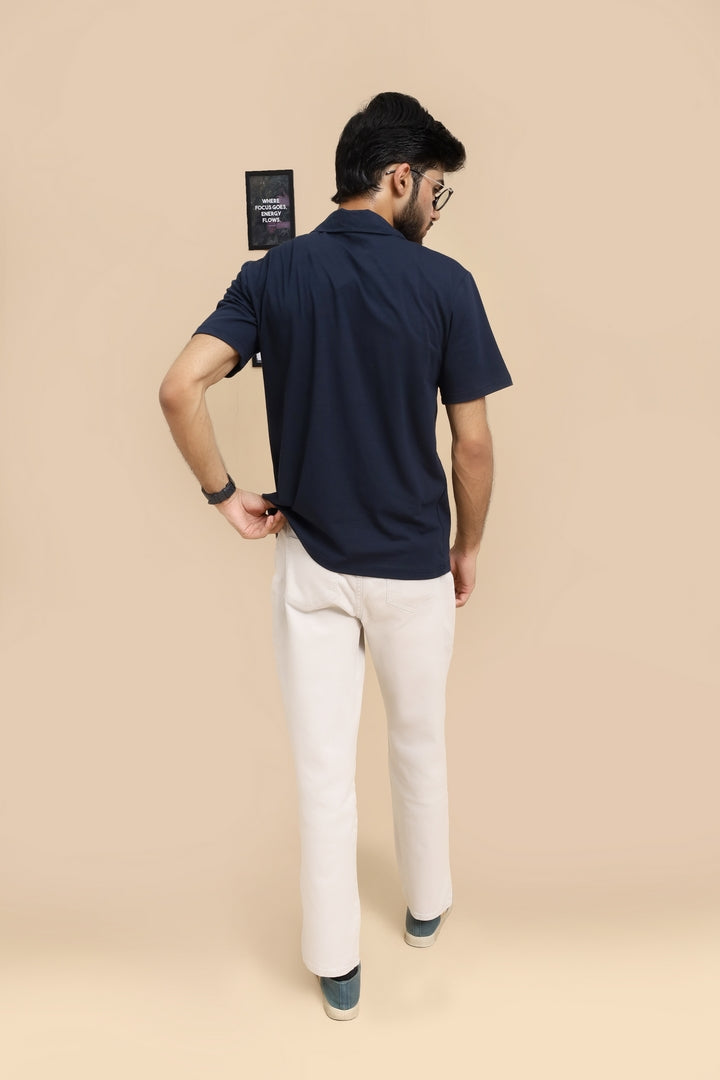 Johnny Collar Cotton Polo - Classic Fit - Navy Blue