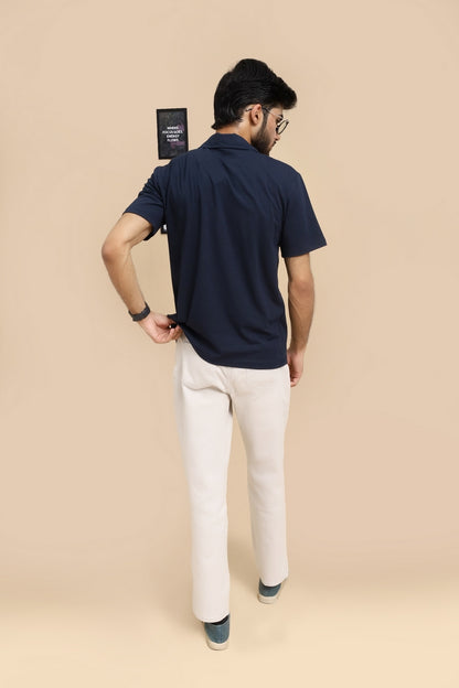 Johnny Collar Cotton Polo - Classic Fit - Navy Blue