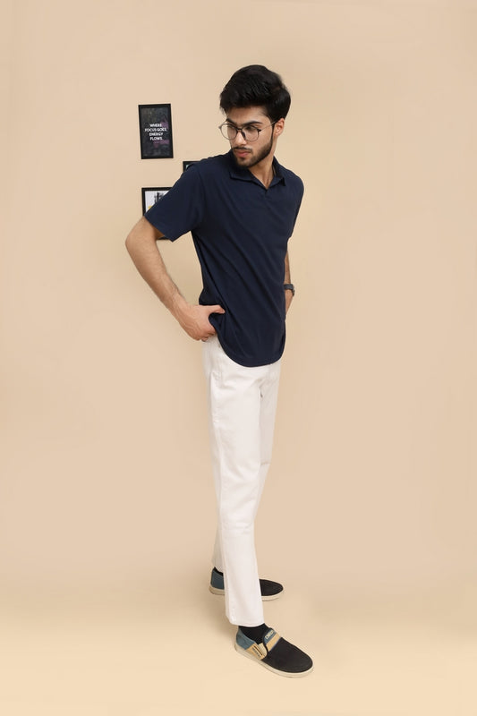 Johnny Collar Cotton Polo - Classic Fit - Navy Blue