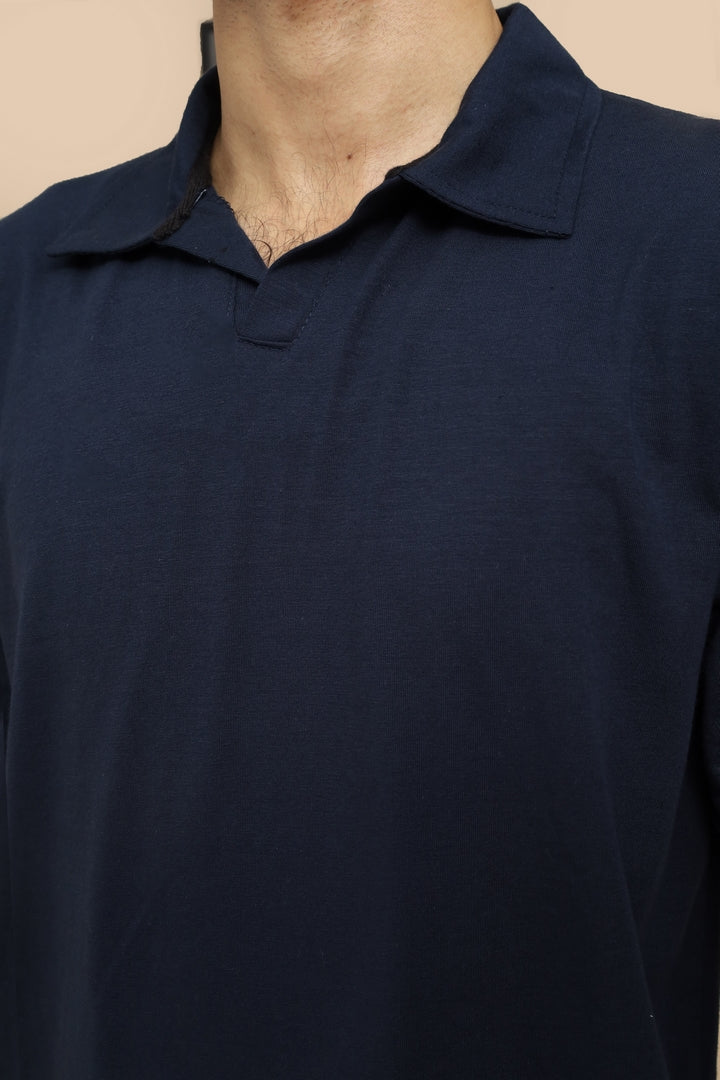 Johnny Collar Cotton Polo - Classic Fit - Navy Blue