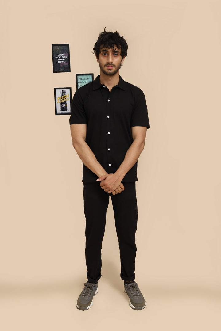 Black Cuban Collar Shirt