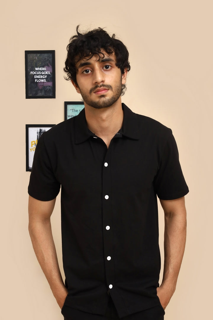 Black Cuban Collar Shirt