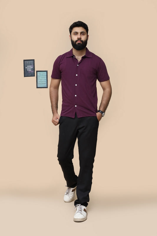 Purple Cuban Collar Shirt