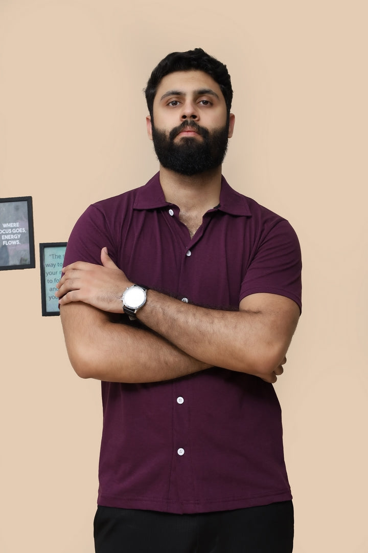 Purple Cuban Collar Shirt