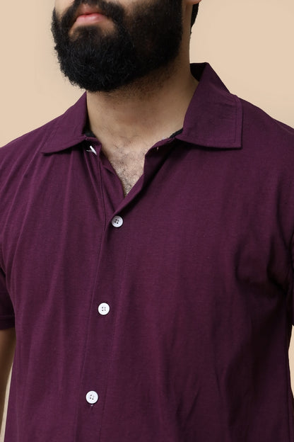 Purple Cuban Collar Shirt