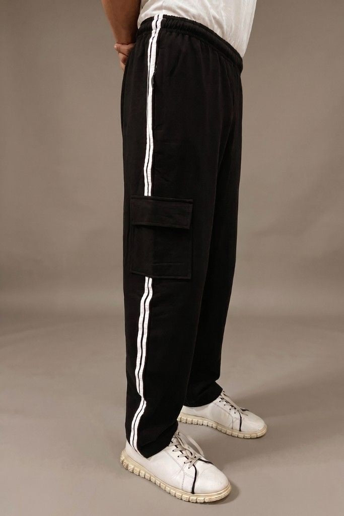 Straight Fit Panel Cargo Trousers –Black