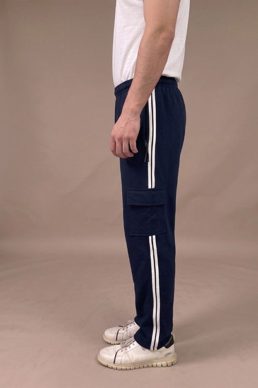 Straight Fit Panel Cargo Trousers –Navy Blue