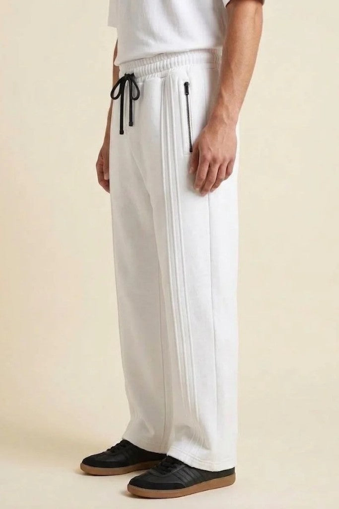 White-TriLine Wide Leg Trousers