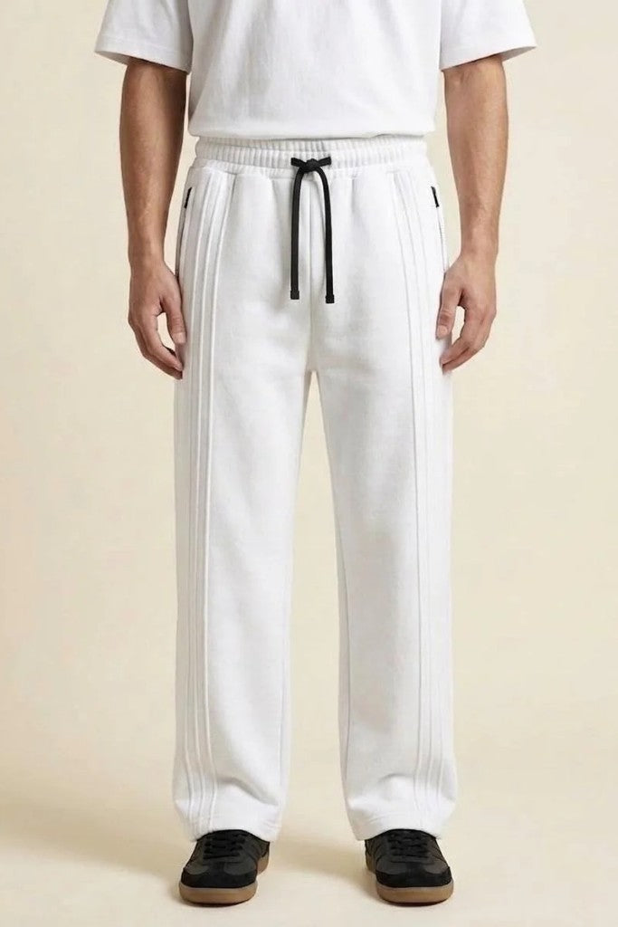 White-TriLine Wide Leg Trousers