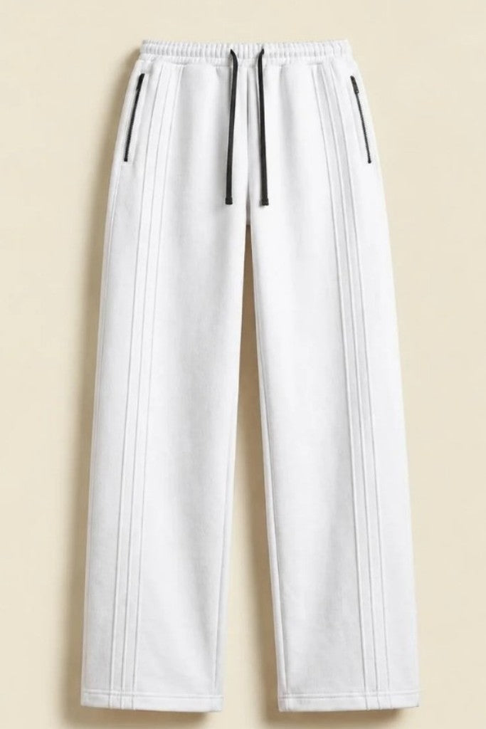 White-TriLine Wide Leg Trousers