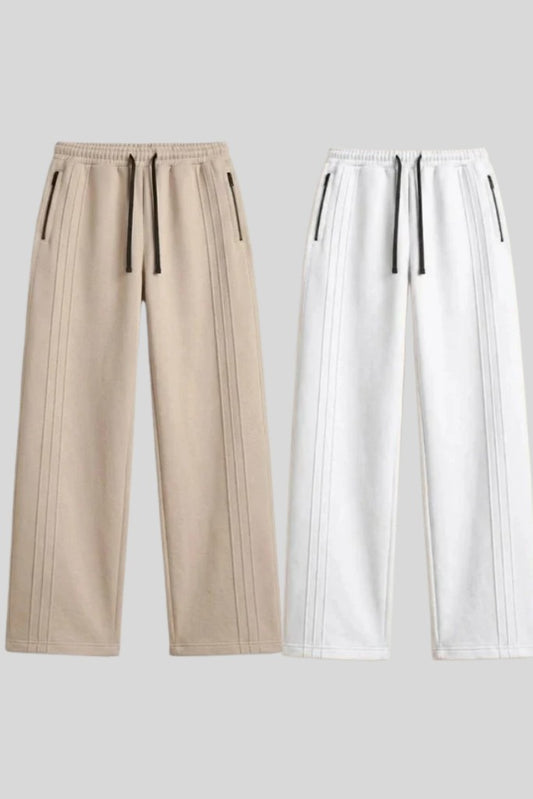 White & Beige Tri-line Wide Leg Duo